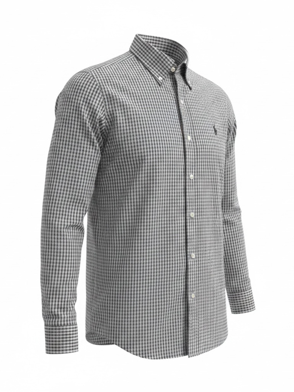 Quiet Minimalist Polo by Ralph Lauren Grey & White Micro Check Button-Down Shirt